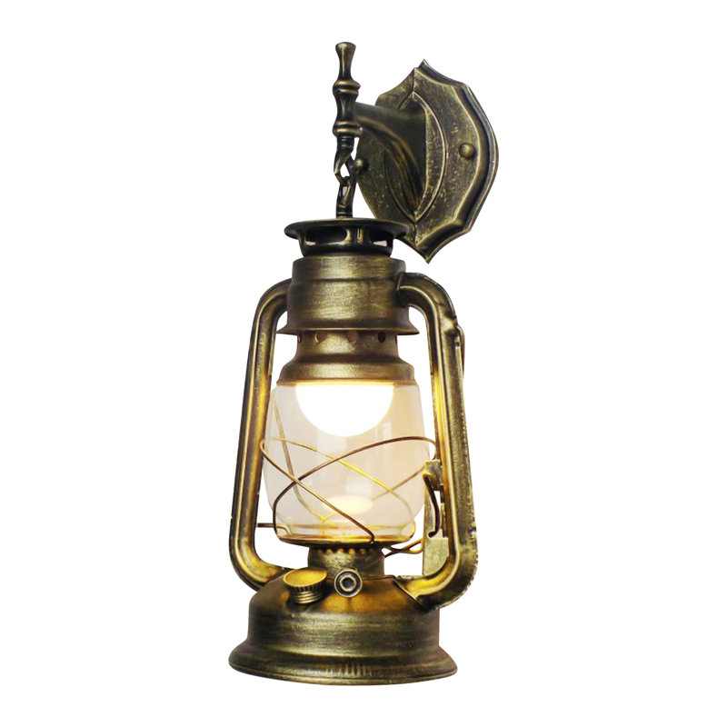 European Vintage Wall Sconce, Iron Outdoor Porch Light with Clear Shade