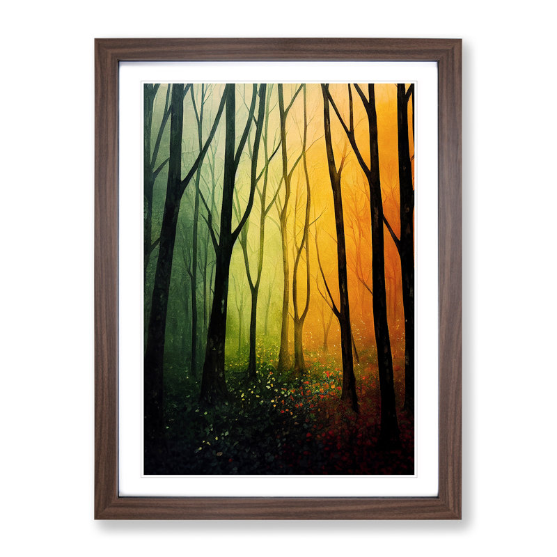 Water Paint Forest No.5 1 Piece Single Picture Frame Painting, 46cm H x 34cm W x 2cm D, Walnut
