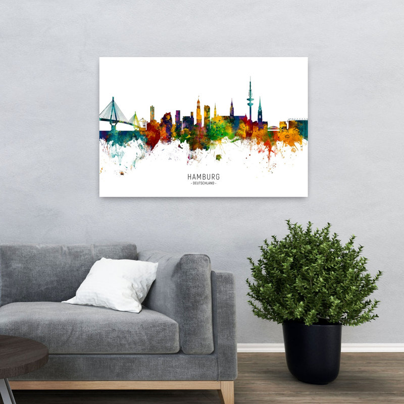 «Vibrant Hamburg Skyline Abstract Contemporary City Architecture», reproduction d'art murale, 32" H x 48" W