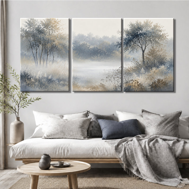 3 panneaux d'art mural, impression sur toile Misty Forest River, 12 * 18 pouces * 3