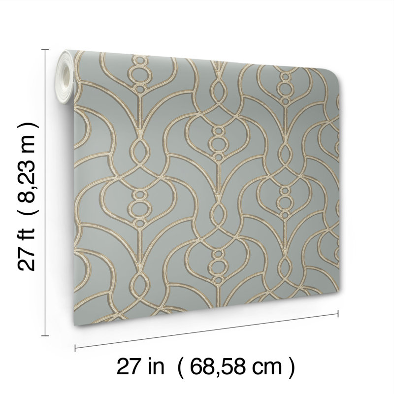 Divine Trellis Shimmer Wallpaper Roll, Dusty Blue