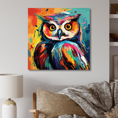 Chouette multicolore «Popart», art mural