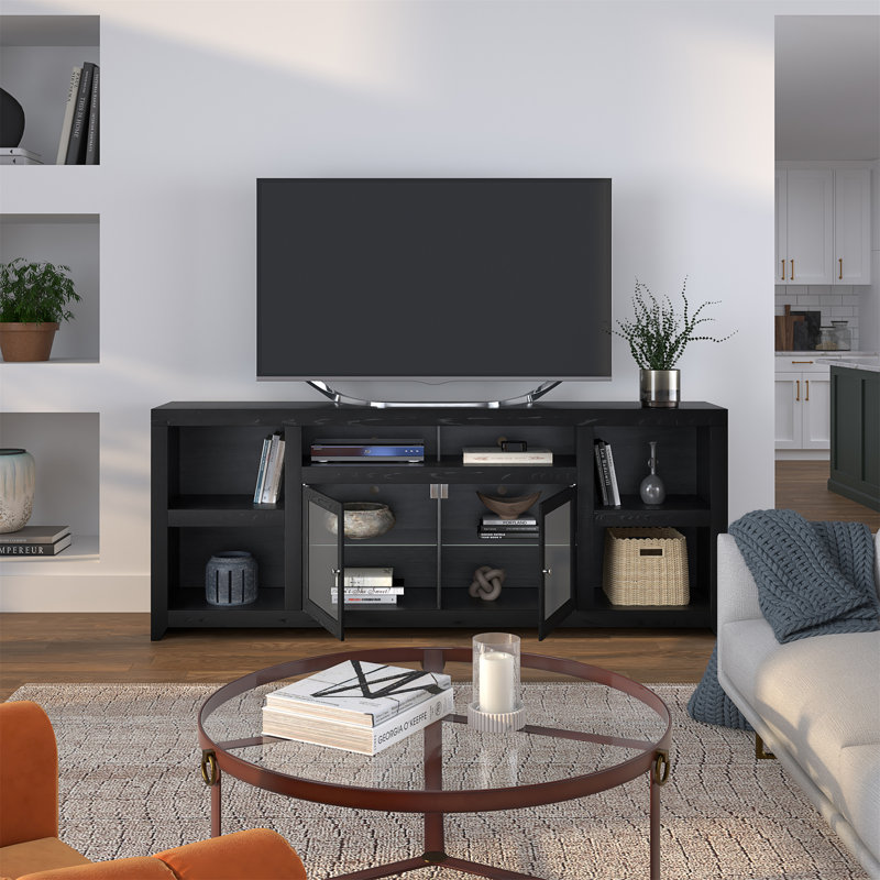 Mocha Brown Oak TV Console with Glass Doors