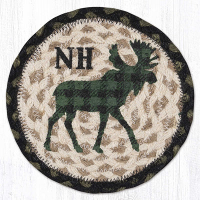  Lodge Cabin 7" H Round Large Coaster Green Plaid Moose NH Wildlife Design