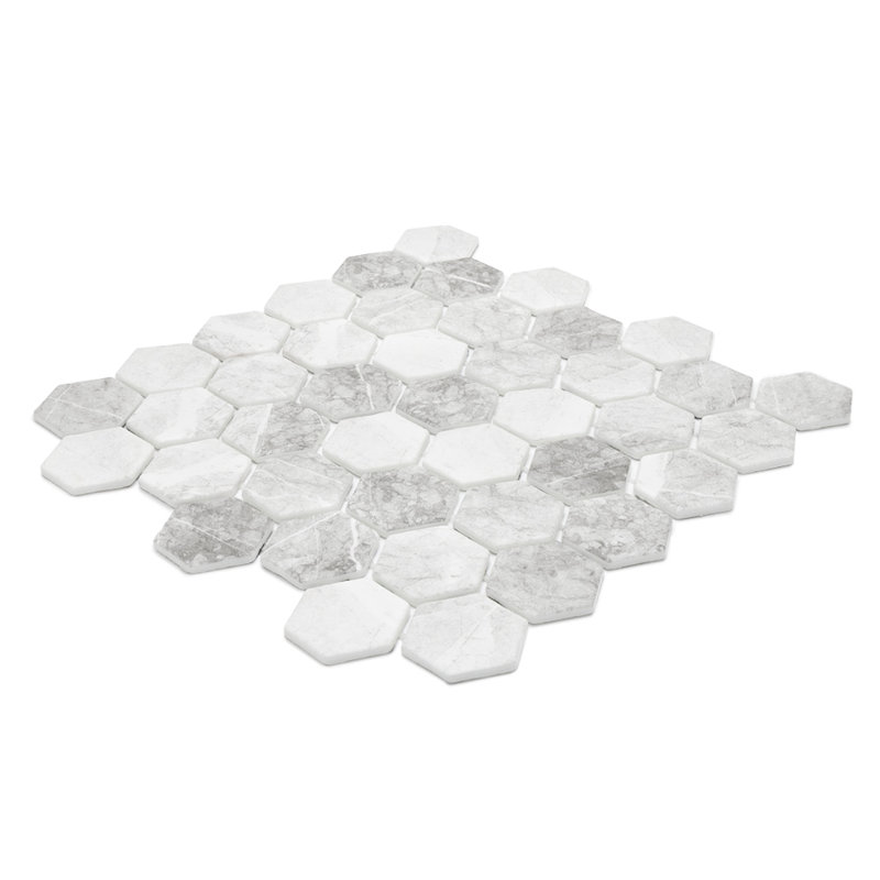 Carreau de mosaïque en verre Eterna Big Hex 2 po x 2 po, Gris clair