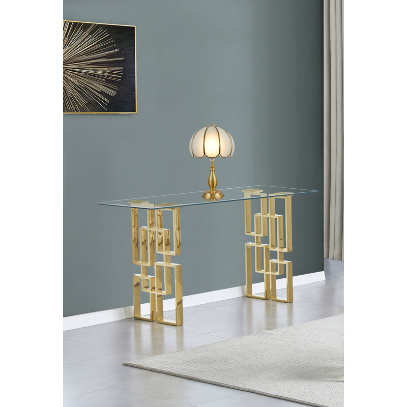Lusch 60'' Glass Top Console Table, Gold
