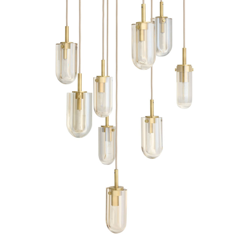 Javier Multi-Port Chandelier, Champagne, Antique Brass, 5 Lights