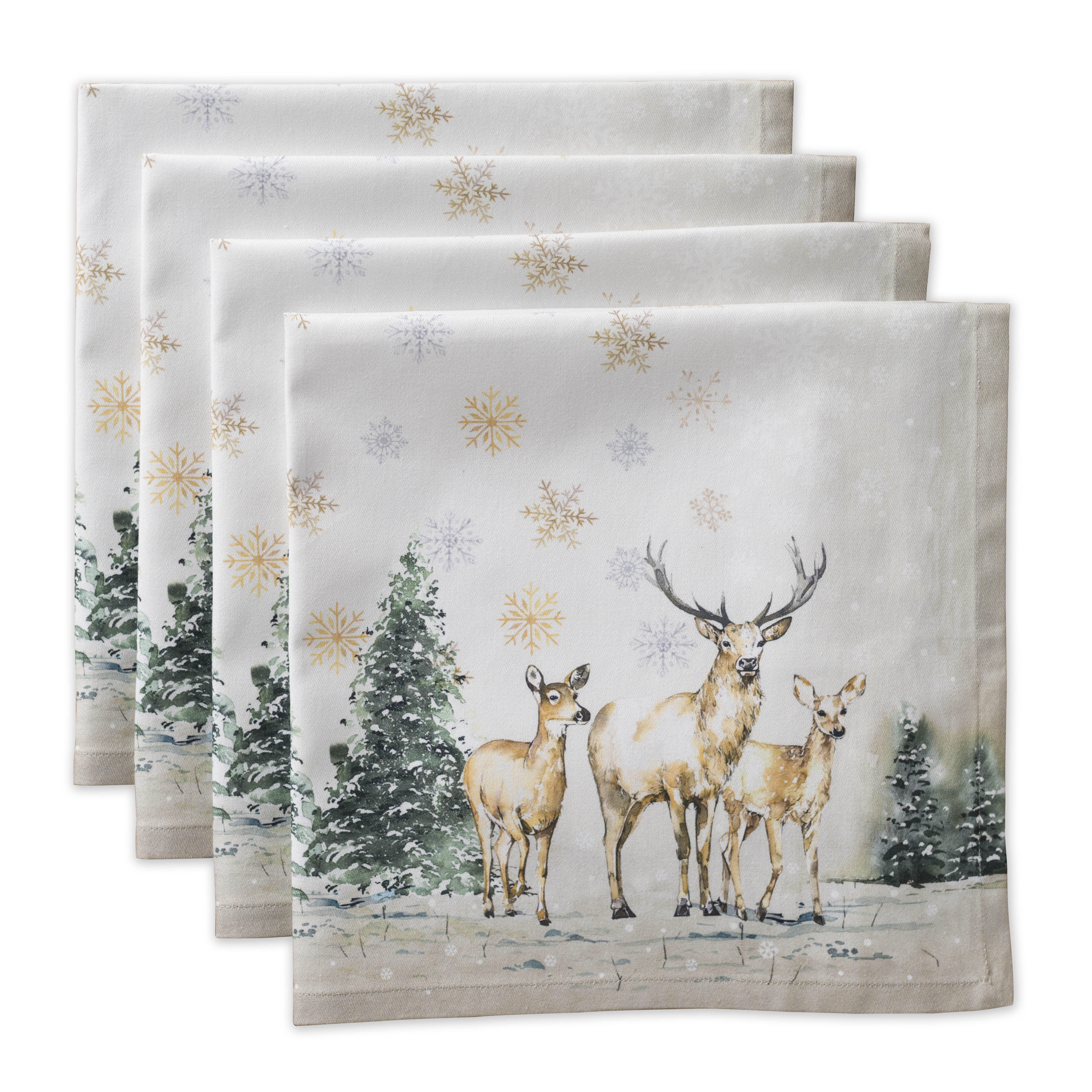 Dinner Cloth Napkins Set of 4 Washable Wrinkle-Free Cocktail Napkins Winter  Theme Christmas Holiday Cute Snowman in Snow Scene Decor Napkins for