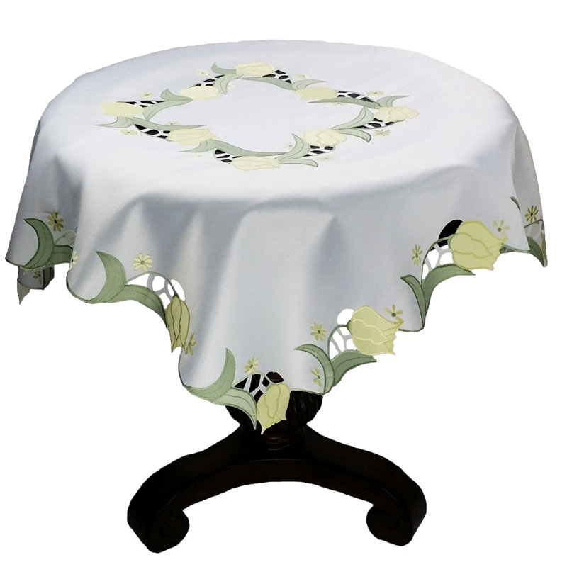 Spring Tulip Embroidered Cutwork Table Topper