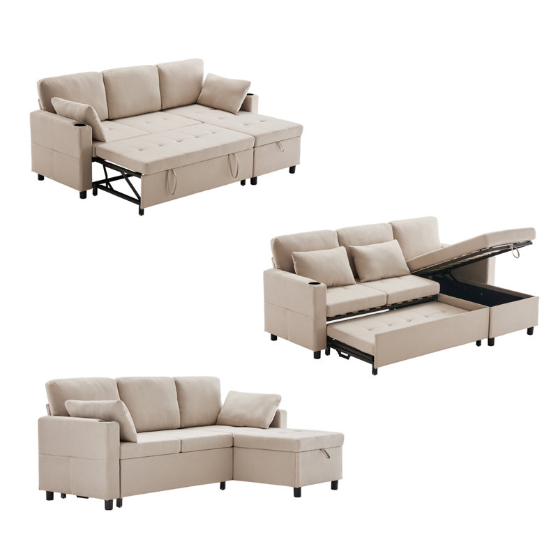 Gercilus 3 Seater Sofa Bed, Beige