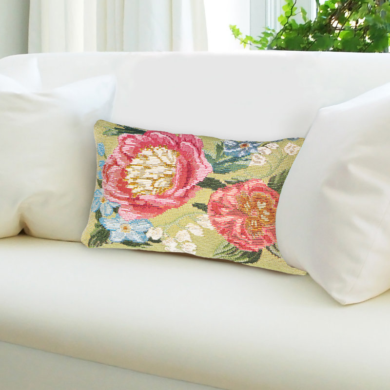 Marina Secret Garden Indoor/Outdoor Floral Pillow Cover & Insert, Pistachio, Square 18"