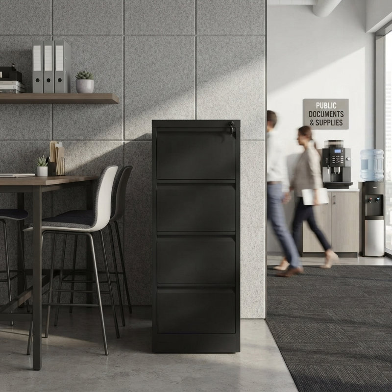 Classeur vertical en métal à 4 tiroirs H 52,3 po x l 15,2 po avec serrure, classeur avec système anti-basculement Interlock et glissières à extension complète pour dossiers lettre / légal / A4, noir