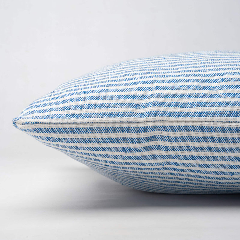 Woven Ticking Stripe Cushion in Soft Blue, Synthetic filled, 43x30cm
