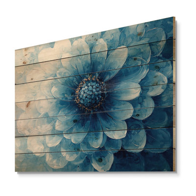 Blue White Delicate Coastal Flower Petals - Zinnias Wood Wall Decor - On Natural Pine Wood