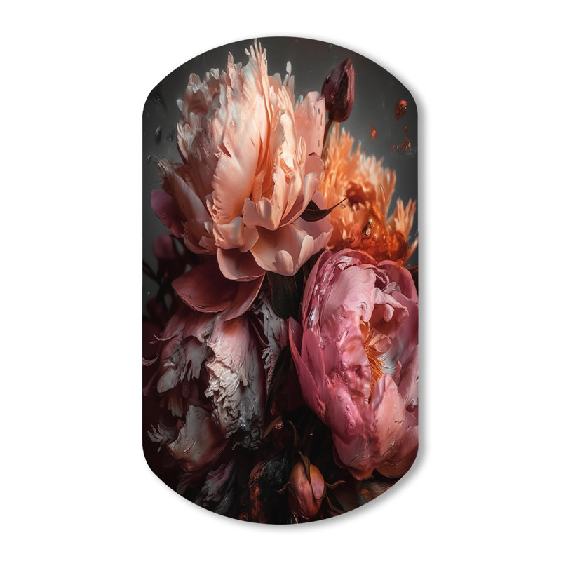 Espinal - pivoines en forme de cylindre, art mural asymétrique en métal, H 43 po x l 23 po