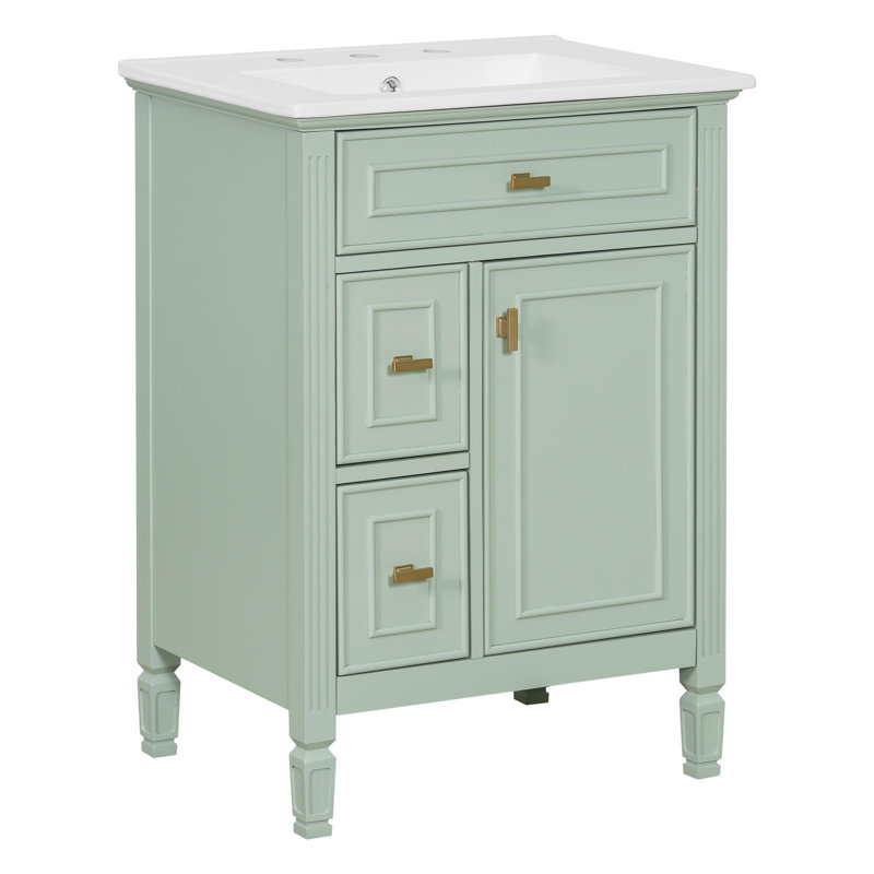 Meuble-lavabo compact de 24 pouces avec rangement, Vert, 24", Ensemble de centre 8 po