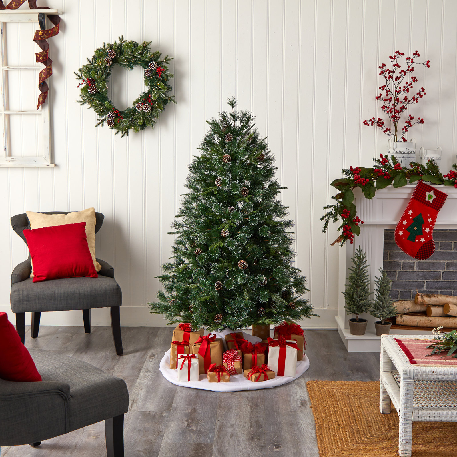 Lighted Artificial Christmas Tree, 4' H
