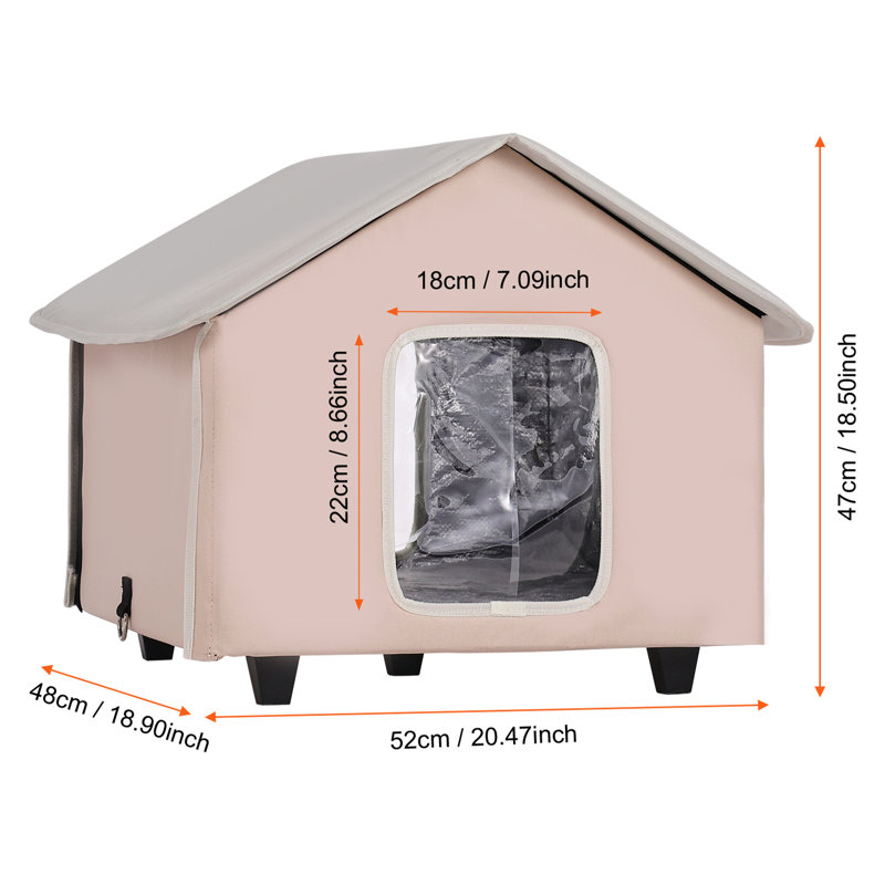 Elevated Heated Cat House Kitty Shelter with Heated Pad Brown Middle