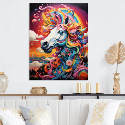 Coloré arc-en-ciel fantaisie licorne - art mural en métal licorne