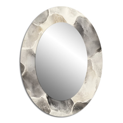 Grey Gray Circles Scenery II - Large Oval Wall Mirror On Metal