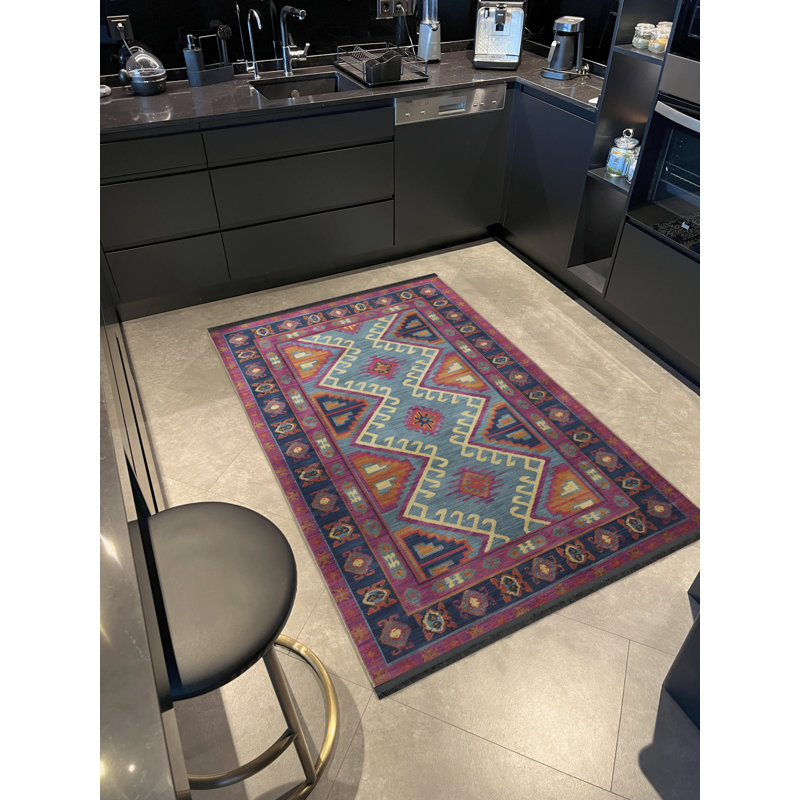 Tapis décoratif rétro multicolore à motif lilas-rose, Rectangle 5 pi 1,02 po x 7 pi 6,55 po