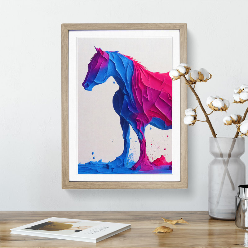 Vibrant Horse Abstract No.1 - Single Picture Frame Painting, 64cm H x 46cm W x 2cm D, Oak Framed