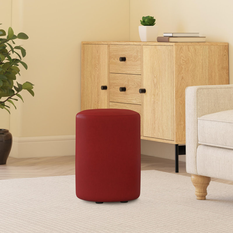 Faux Leather Round Stool Seating , Poppy Red