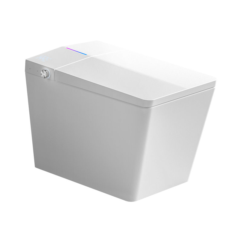 Square Smart Toilet With Built-In Tank For Modern Bathroom, Remote Control, Tankless Bidet Toilet With Foot Touching Lid Opening, Auto Flush, Heated Seat, LED Digital Display, User Memory