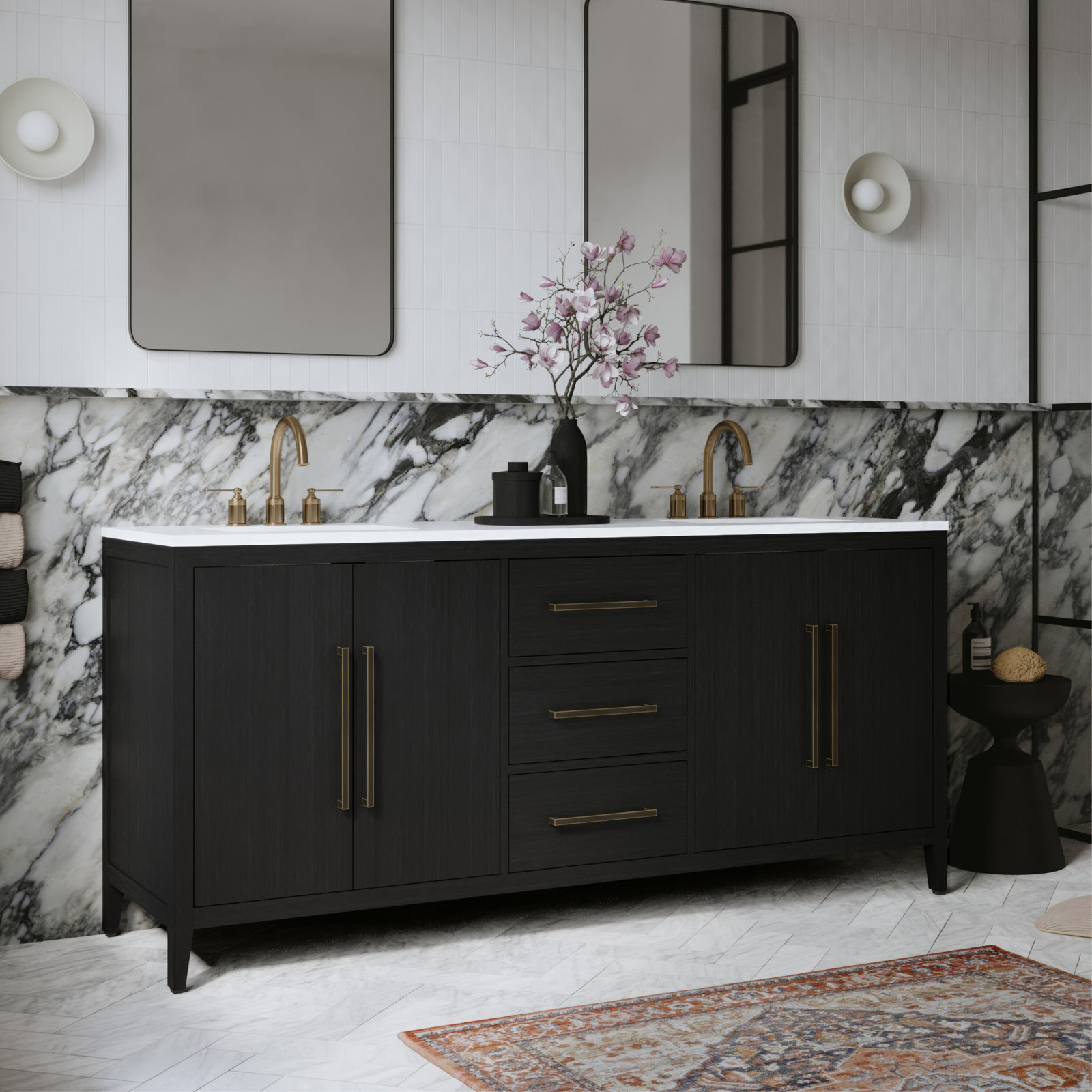 Alsup 72" Oak Double Bathroom Vanity, Dark Weathered Oak