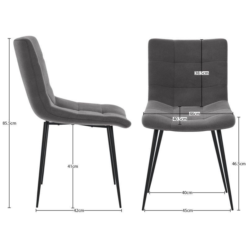 Dining Chairs Upholstered Velvet Fabric Seat Kitchen Dining Room Furniture, UKFR Certified, Grey, 2