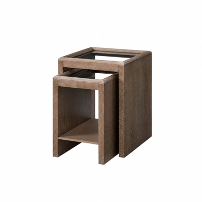 Marielle Nesting Tables with Glass Top – Cocoa Finish, American Red Oak Veneer 2-Piece Set