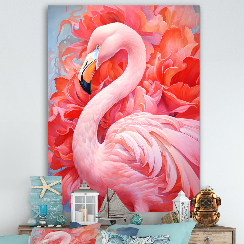 «Pink Flamingo Haven II», reproduction sur toile encadrée, Toile tendue, H 40 po x l 30 po x P 1,5 po