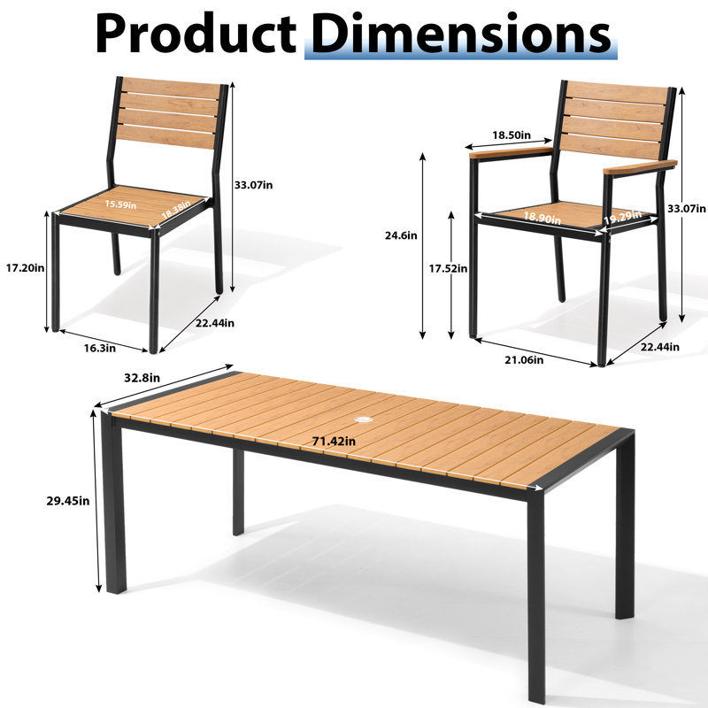 6 - Person Aluminum Patio Dining Set With Stackable Armchairs And Armless Chairs, Brown