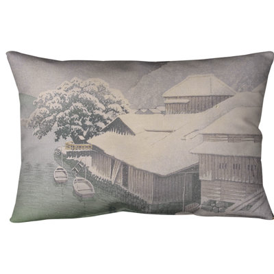 Evening Snow at Ishinomaki Lumbar Pillow Cover