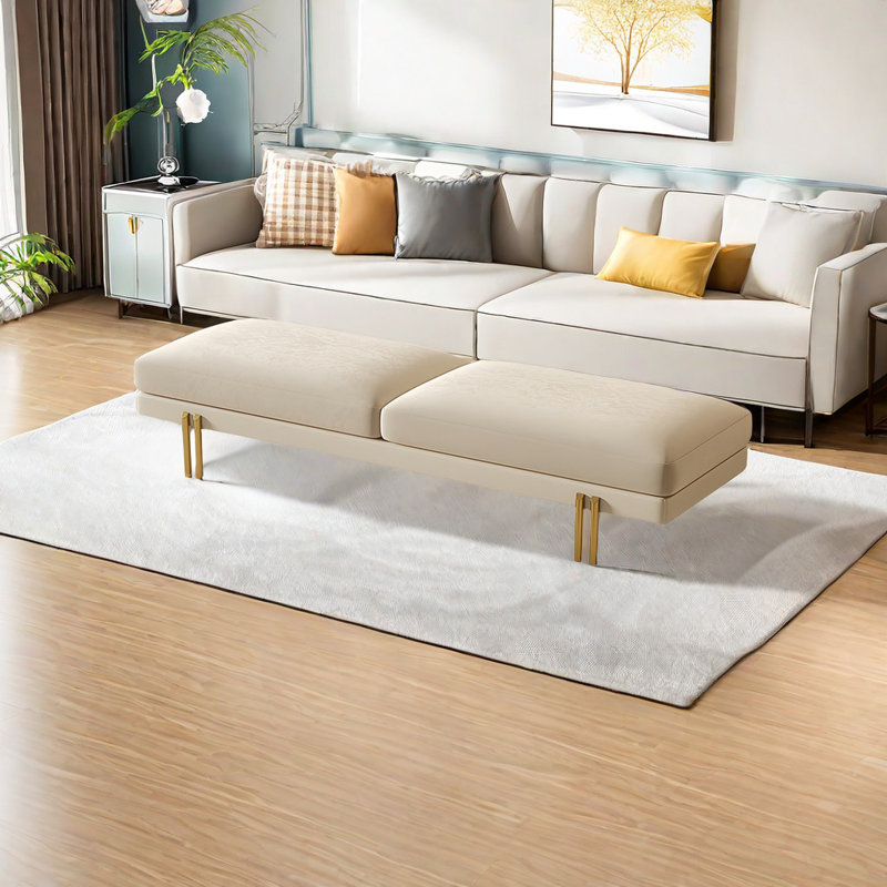 Banc rembourré Latanya, H 17,71 po x l 70,86 po x P 17,71 po, Crème