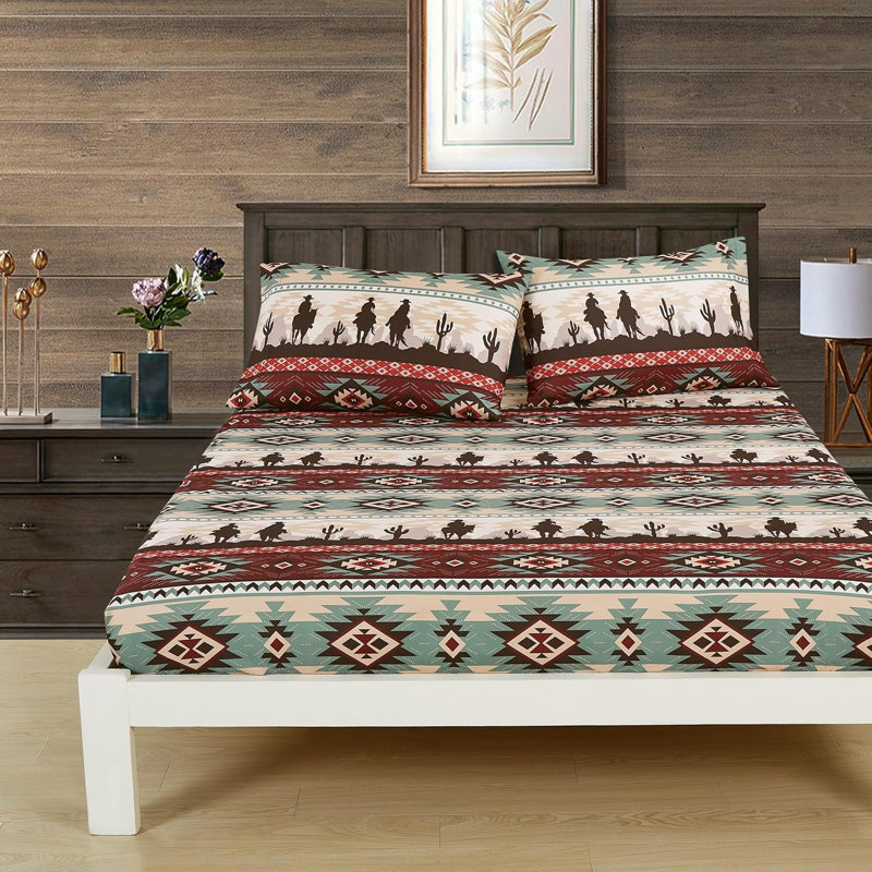 Dune Southwestern Cowboys Geometric Printed Microfiber Sheet Set, Full Sheet Set with 2 Pillowcases