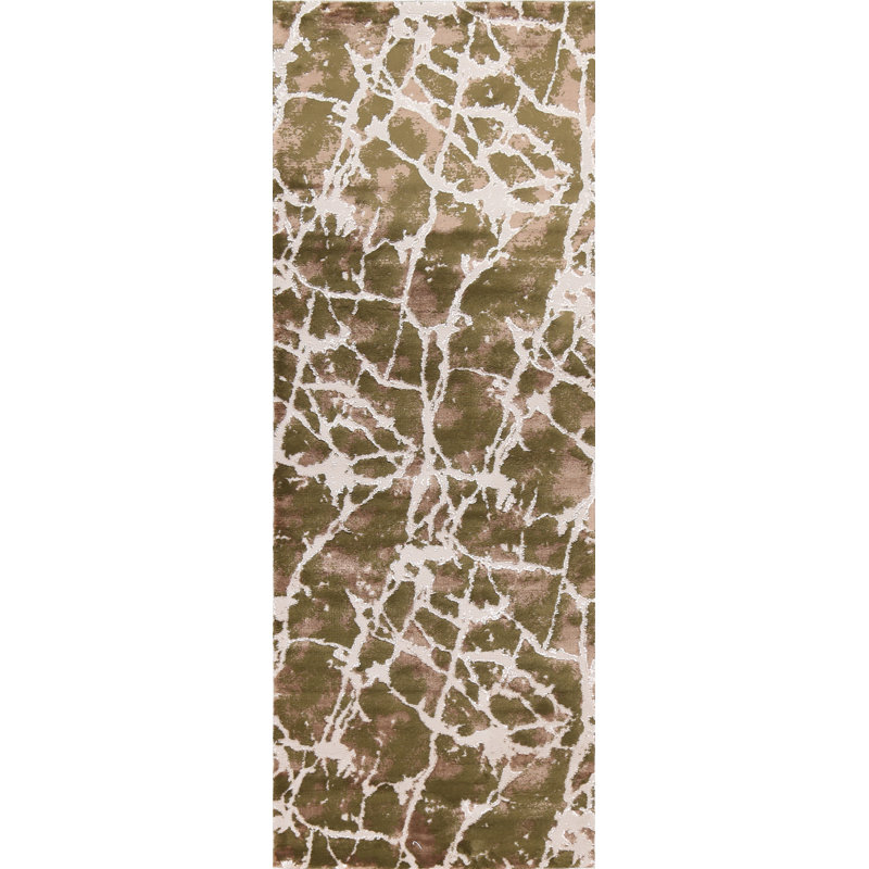 Tapis oriental abstrait vert transitionnel 2X3, Rectangle 2 pi 7 po x 7 pi 10 po