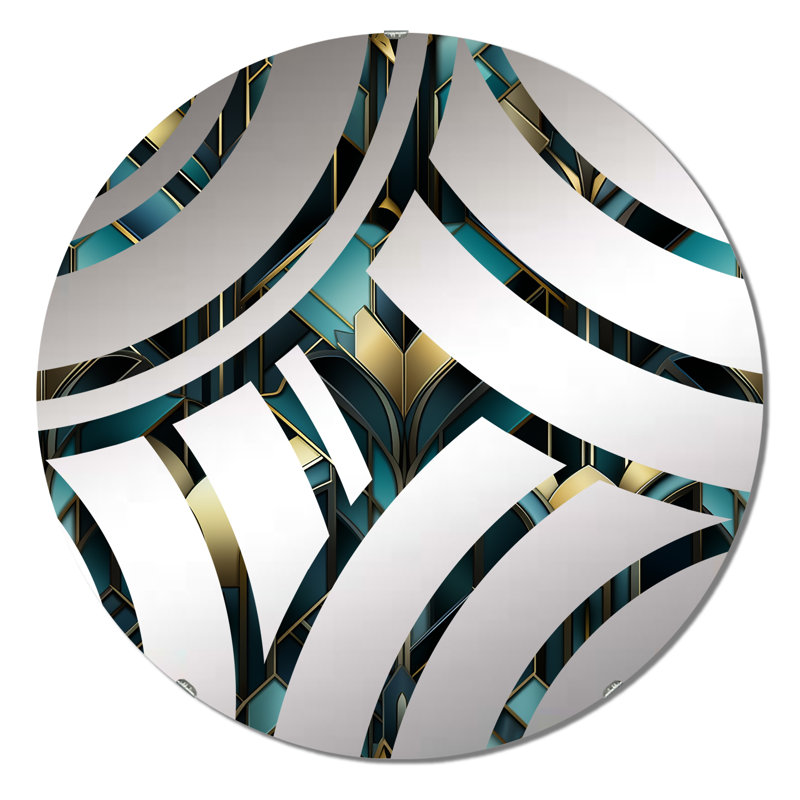Miroir décoratif bleu sarcelle et or Art Deco, 23,6 po x 23,6 po
