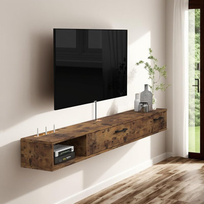 Farmhouse Floating Tv Stand 47" – Wall-mount Tv Console With 2 Doors, Rustic Brown