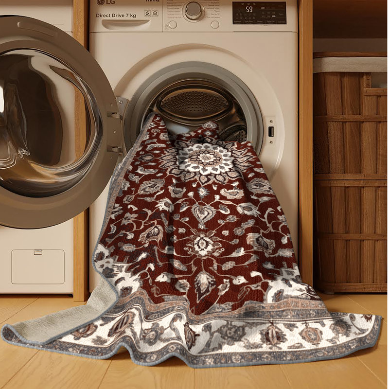 Tapis persan gris lavable à la machine, Rond 5 pi
