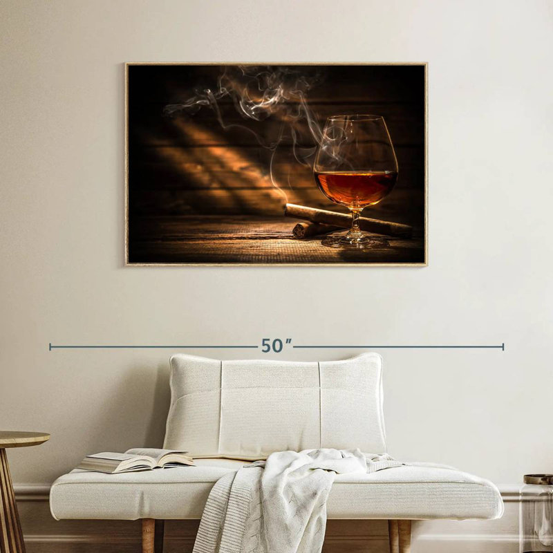 Cigare rustique et whisky, Cadre flottant en bois naturel, 40 po x 27 po
