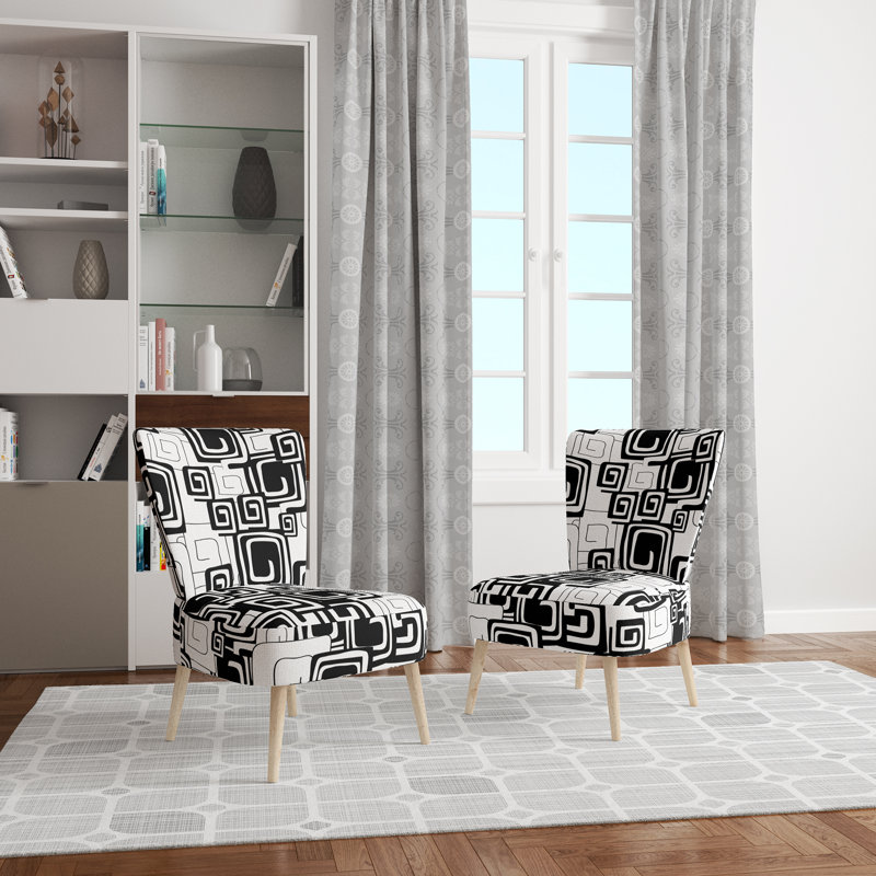 Chaise d'appoint rembourrée à motif géométrique noir et blanc