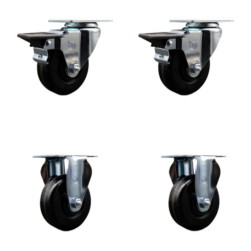 3.5 Inch Phenolic Wheel Swivel Top Plate Caster Set 2 Posi Brakes 2 Rigid SCC|SCC-20S3514-PHR-PLB-2-R-2