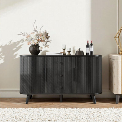 Elegant Black Sideboard Buffet Cabinet with Sliding Tambour Doors & Ample Storage – Modern Living Room Furniture