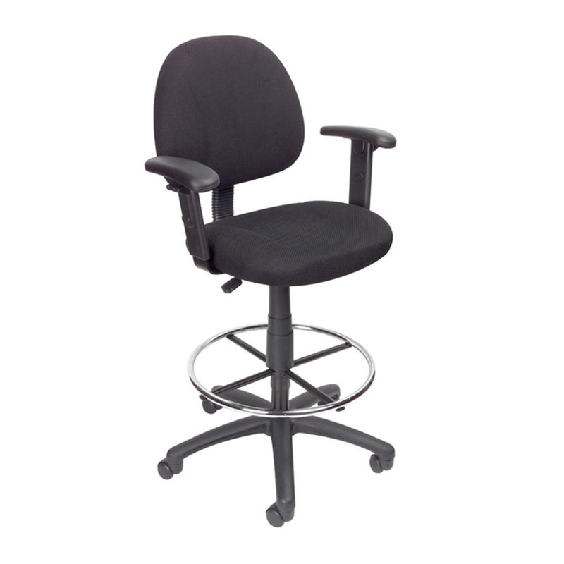 Jea Drafting Stool Chair, Adjustable Arms, Black Tweed, Round Footring, Black