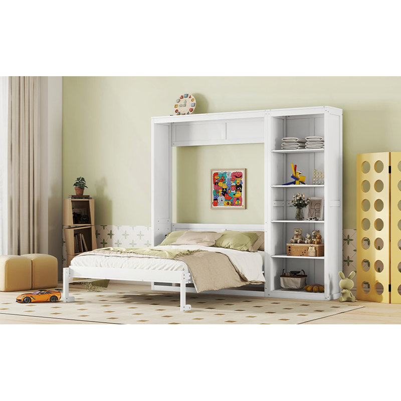 Lit escamotable multifonctionnel avec tablettes, Blanc