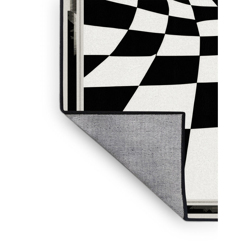 Machine Washable Paulett Art Deco Checkered Rug in Green – Black Binding, 6' Square