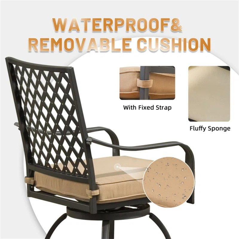 Outdoor Living Pivote les tabourets de bar, l'ensemble de bistro extérieur pour la terrasse du jardin, les chaises de bar avec coussin de siège (2 chaises)