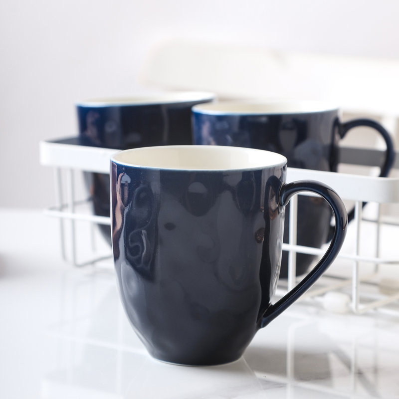Navy Blue Porcelain 24-Piece Dinnerware Set with Textured Accent