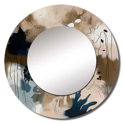Olatha Blue Reflections II - Abstract Large Wall Mirror, Blue Round Unique Mirror, Printed Metal Art